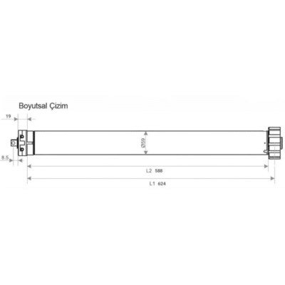 Cuppon 59E 120 Nm 9 RPM Radyo Alıcılı Tüp Motor Boyutsal Çizim