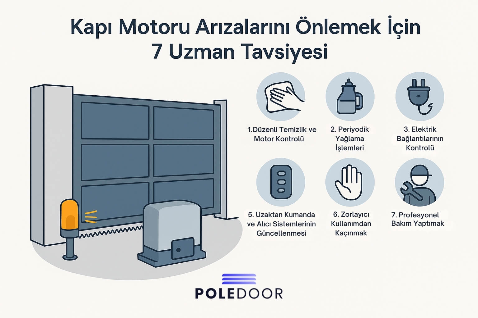 Kapı motoru arızalarını önlemek için 7 uzman tavsiyesi infografik görseli