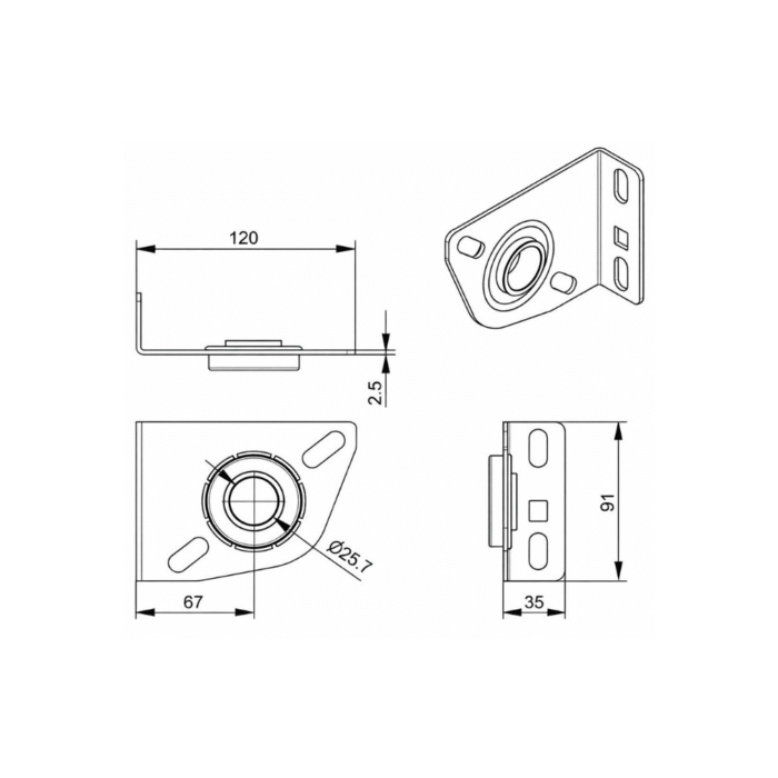 Seksiyonel Kapı Rulmanlı Yatak Plaka 3x67 Teknik Ölçü