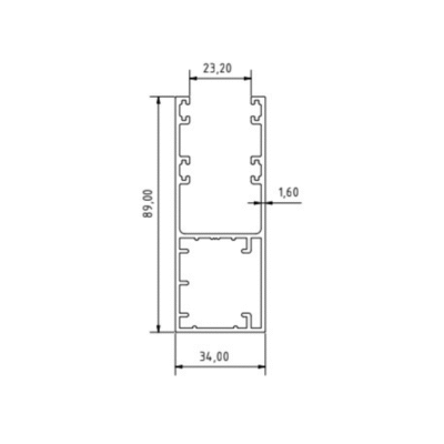 Alüminyum Gc-611 Geniş Dikmeli U Profili Teknik Şema