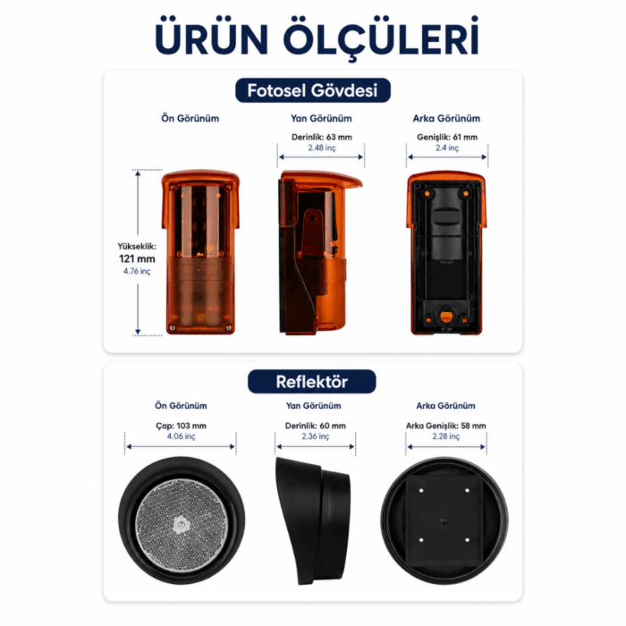 Pole Reflektörlü Emniyet Fotoseli Ürün Ölçüleri